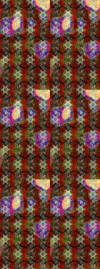 Raster illüstrasyonu. Kahverengi ve kırmızı renklere karalamalar çizilmiş çiçek deseni.