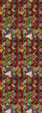 Bir sürü kahverengi ve kırmızı soyut çiçekli tropik eskiz deseni. Varicolobrown ve Red Raster çizimi. Küçük çiçekte sevimli çiçek deseni var..