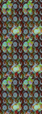 Raster illüstrasyonu. Suluboya çiçekli çiçek deseni. Tarafsız ve yeşil renklerde Asyalı tekstil.