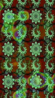 Raster illüstrasyonu. Düz Çiçek Elementleri Tasarımı. Çiçek desenli çizim. Güzel kumaş deseni. Asya tekstil tarzında. Renkli Bahar Teması çizim şablonu.