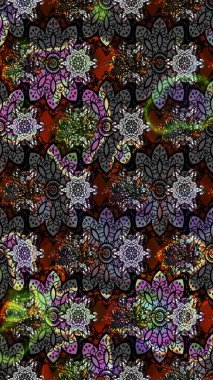 Renkli Bahar Teması eskiz kalıbı. Süslü kumaş deseni. Düz Çiçek Elementleri Tasarımı. Raster illüstrasyonunda çiçek deseni çizimi.