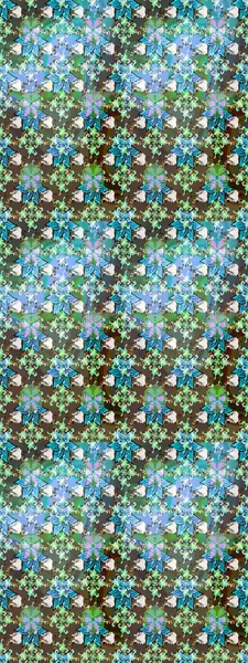 Seamless pattern with cute flowers and leaves on blue and green colors, watercolor floral pattern, tileable for wallpaper, card or fabric. Raster illustration.