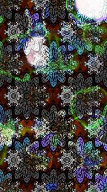 Renkli Yaz Temalı eskiz kalıbı. Sevimli çiçek raster deseni. Düz Çiçek Elementleri Tasarımı. Modaya uygun kumaş deseni.