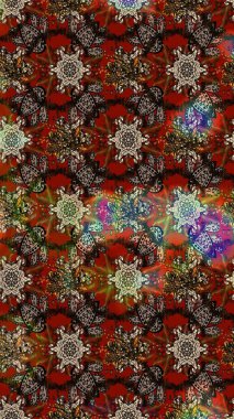 Raster illüstrasyonundaki çiçek desenli çizim. Kahverengi ve kırmızı renkte çiçekler.