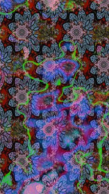 Raster illüstrasyonu. Mavi ve nötr renklerde çiçekler. Küçük çiçekte sevimli çiçek deseni var..