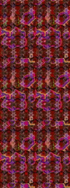 Colorful ornamental border. Sketch pattern. Indian ornament. Raster illustration. Floral wallpaper. On brown and red colors.