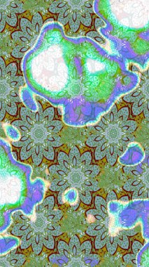 Çiçekli karalama şeklinde Raster çiçek deseni. Yumuşak, bahar çiçekli arka plan. Yeşil ve mavi renkte çiçekler.