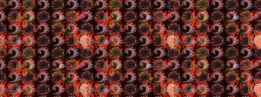 Colorful ornamental border. Floral wallpaper. Sketch pattern. On black and brown colors. Indian ornament. Raster illustration.