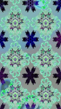 Eskiz arkaplan modeli. Raster - stok. Yapraklı çiçekler ve mavi ve gri renkli papatya çiçekleri..