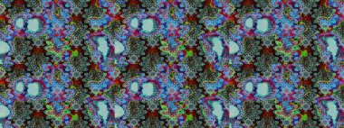 Mavi ve yeşil renkli çiçekler. Raster illüstrasyonunda çiçek deseni çizimi.