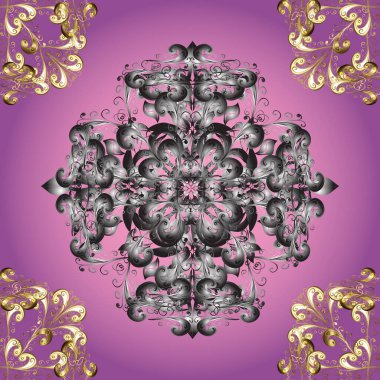 Seamless vector background. Graphic modern seamless pattern on gray and purple colors. Wallpaper baroque, damask. Seamless floral pattern.