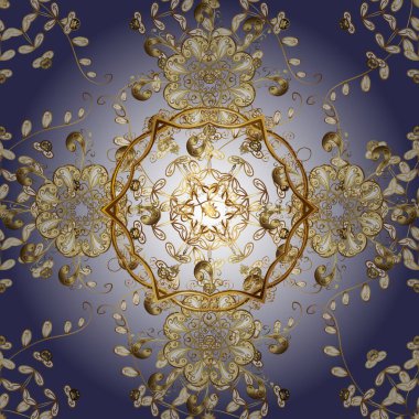 Golden pattern on violet and neutral colors with golden elements. Seamless classic golden pattern. Vector traditional orient ornament.