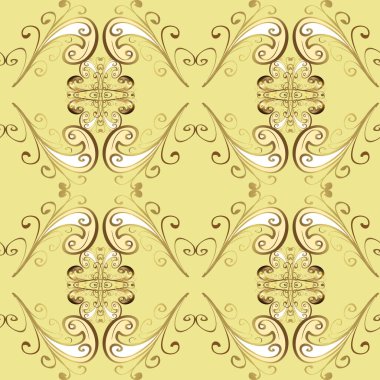 Gold metal with floral pattern. Seamless golden pattern. Vector golden floral ornament brocade textile and glass pattern. Neutral and beige colors with golden elements.