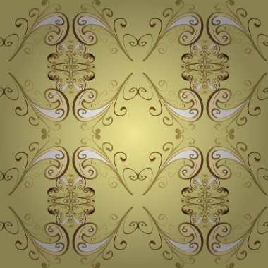 Nötr ve bej renklerde vektör geleneksel klasik altın dikişsiz desen. Barok tarzında dikişsiz oryantal süs.