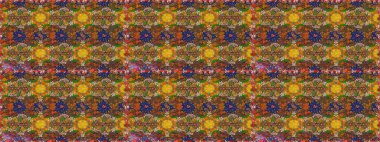 Çiçekler. Vadinin çiçekleri kahverengi ve turuncu renklerde. Soyut etnik raster çizim kalıbı.