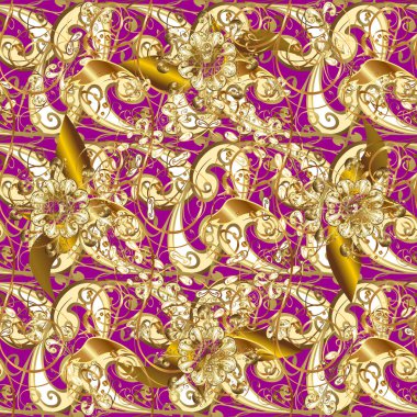 Traditional orient ornament. Seamless classic raster golden pattern. Classic vintage background. Raster illustration. Seamless pattern on pleasant colors with golden elements.