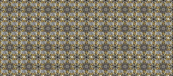 Traditional classic golden raster pattern on gray, brown and black colors with golden elements. Seamless oriental ornament in the style of baroque.