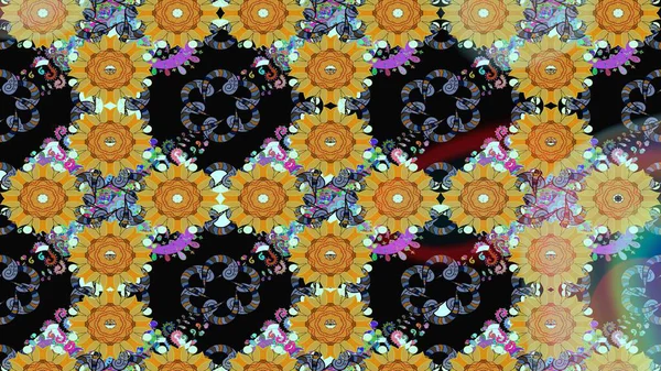 Şirin çiçek elementleri. Renkli Bahar Teması eskiz kalıbı. Taslak desenli, modaya uygun kumaş deseni. Düz Çiçek Elementleri Tasarımı. Raster illüstrasyonu.