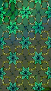 Sabıka fotoğraflarında, bebek kıyafetlerinde, duvar kâğıtlarında, paket kutularında falan kullanılabilir. Zarif, parlak ve eskiz yeşil ve mavi çiçek deseni tasarımı.