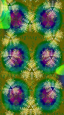 Vadinin yeşil ve mavi renkli çiçekleri. Raster dikişsiz çiçek deseni.