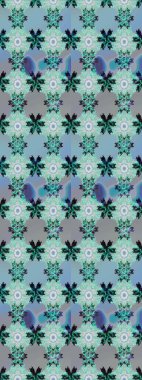 Raster illüstrasyonu. Mavi ve gri renkte çiçekler. El çizimi çiçekli soyut çizim deseni.