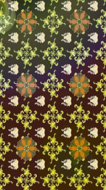 Vadinin çiçekleri kahverengi ve yeşil renklerde. Çiçeksel çizim kalıbının çizimi.