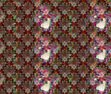 Tekstil, kumaş, kapaklar, duvar kağıtları, baskı, naylon, koleksiyon defteri, örgü, dekupaj için güzel bir eskiz. Küçük kahverengi çiçeklerdeki oldukça eski bir besin torbası deseni.