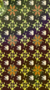 Vadinin çiçekleri kahverengi ve yeşil renklerde. Çiçeksel çizim kalıbının çizimi.