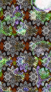 Düz Çiçek Elementleri Tasarımı. Renkli Bahar Teması eskiz kalıbı. Gri ve kahverengi renkli çiçekler. Sevimli çiçek raster deseni.