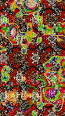 Raster illüstrasyonu. Kibar, bahar çiçekleri kırmızı ve kahverengi renklerde. Yaprak ve çiçeklerin suluboya resmi, kırmızı ve kahverengi renkler üzerine çizim deseni.