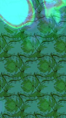 Çiçekli çiçek deseni, suluboya. Düz Çiçek Elementleri Tasarım Raster illüstrasyonu. Yeşil ve mavi renkli çiçekler. Renkli Bahar Teması çizim şablonu.