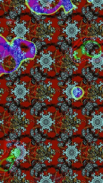 Renkli çizim kalıbı. Çiçek duvar kâğıdı. Raster illüstrasyonu. Çiçek arkaplan. Kırmızı ve kahverengi renkli şirin tekstil.