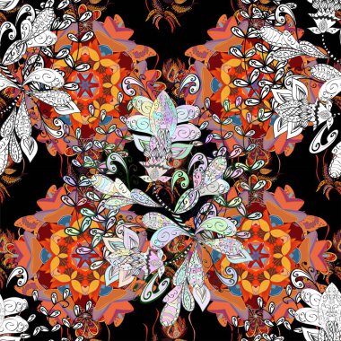 Hoş renklerde çiçekler. Çiçekli karalama şeklinde Raster çiçek deseni. Nazik, narin çiçek arkaplanı.