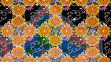 Turuncu renkli çiçekler. Raster düz çiçek çizim deseni. Tasarım hediye paketi, tebrik kartları, posterler ve afiş tasarımı.