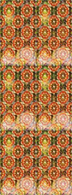 Çiçek ve yapraklı karalama şeklinde Raster çiçek deseni. Raster illüstrasyonu. Kahverengi ve turuncu renklerde bahar çiçekleri..