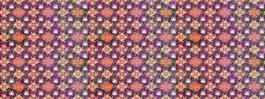 Raster illüstrasyonunda kusursuz çiçek deseni. Mor ve bej renkte çiçekler.