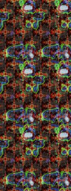 Kahverengi ve siyah renkli küçük çiçekler ve kahverengi ve siyah renkli komik böcekler, raster deseni, illüstrasyon.