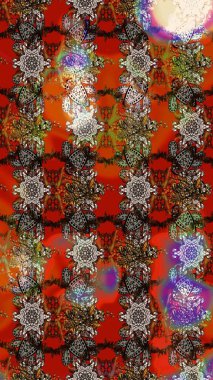 Raster illüstrasyonu. Çiçekli karalama şeklinde Raster çiçek deseni. Nazikçe, yaz çiçekleri kahverengi ve kırmızı renklerde.