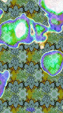 Yeşil ve mavi renkte çiçekler. Çiçekli karalama şeklinde Raster çiçek deseni. Yumuşak, yaz çiçekli arka plan.