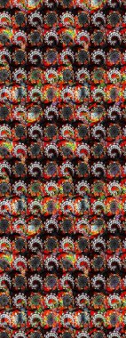 Siyah ve gri renkte etnik çiçeklerle süslenmiş zarif bir eskiz şekli. Raster Çiçek İllüstrasyon Şirin Tekstil.