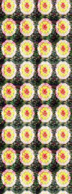 Raster illüstrasyonu. Sarı ve yeşil renklerde güzel bir tekstil. Çiçeklerle suluboya desenleri.