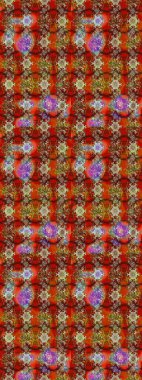 Çiçeksel çizim kalıbının yansıması. Vadinin çiçekleri kahverengi ve kırmızı renklerde.