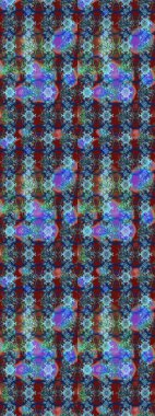 Raster Floral Illustration, Asyalı tekstil. Mavili ve kırmızılı etnik çiçeklerle zarif eskiz deseni.