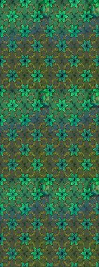 Çiçek desenli çizim. Yeşil ve mavi renkli Asya tekstili. Raster illüstrasyonu.