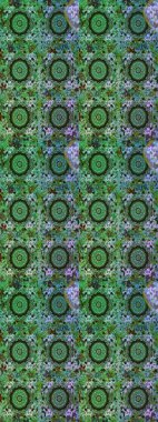 Ağaç dallı bahar çiçekli desen, çiçek siluetiyle yeşil ve mavi renkler. Raster deseni.