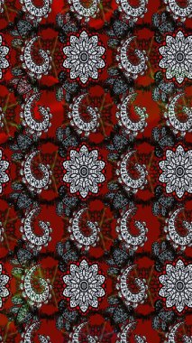 Çiçek çelengi. Eski moda arka plan. Desen, çizim, çiçek sınırı. Güzel, parlak, pürüzsüz kumaş, tuval. Raster illüstrasyonu. Kıvırcık, parlak örgü.