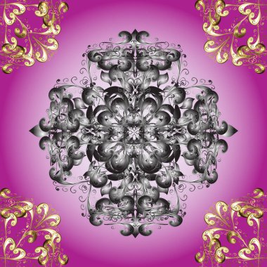 Süslü vektör dekorasyonu. Lüks, kraliyet ve Viktorya dönemi konsepti. Gri ve nötr renklerde altın element. Gri ve nötr yerine altın rengi klasik barok çiçekli desenler..