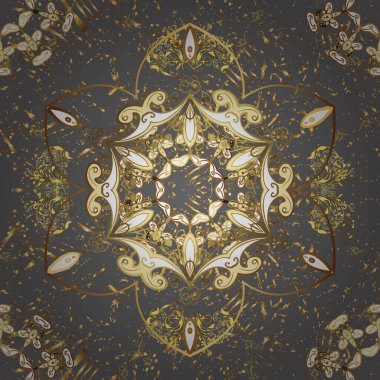 Gri, bej ve altın desenli. Zarif bir klasik vektör modeli. Tekrarlayan ögelerle kusursuz soyut arkaplan.