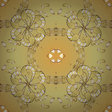 Vektör doğu süsü. Sarı, bej ve nötr renklerde altın desenli altın elementler. Kusursuz altın desen.