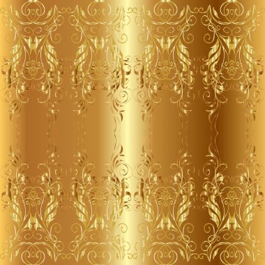 Vektör çizimi. Kusursuz altın desenli bukleler. Vektör altın desen. Altın elementli kahverengi ve sarı renkler. Doğu tarzı arabesk.